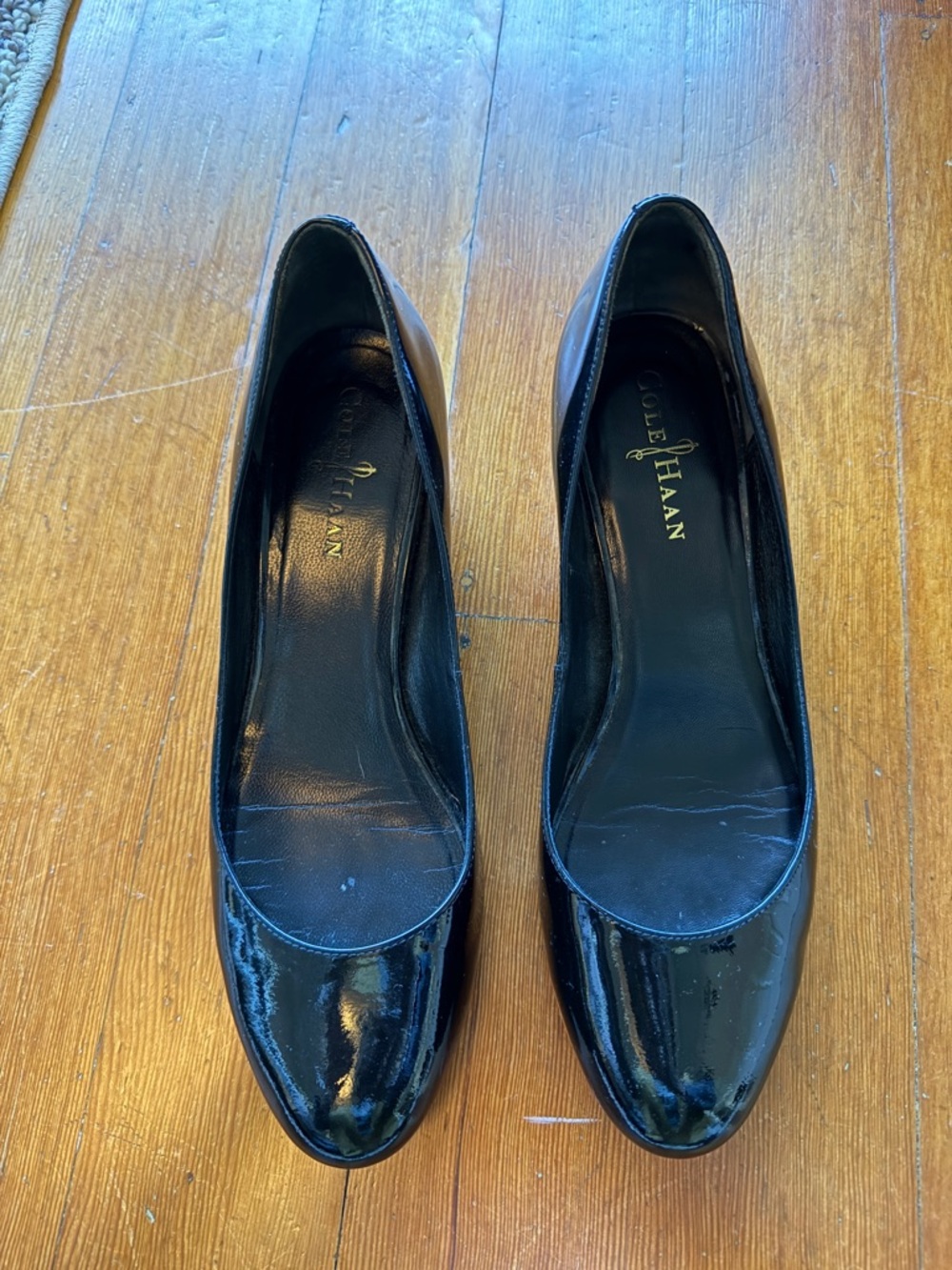 Cole Haan Black Patent Leather Round-Toe Pumps